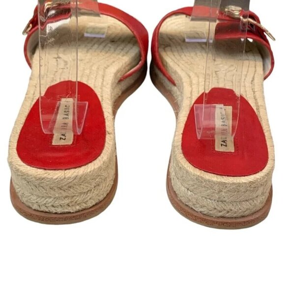 Zara Basic Sandals Womens 9/40 Red Gold Espadrille Flats Slip On Beach Vacation - Picture 4 of 7